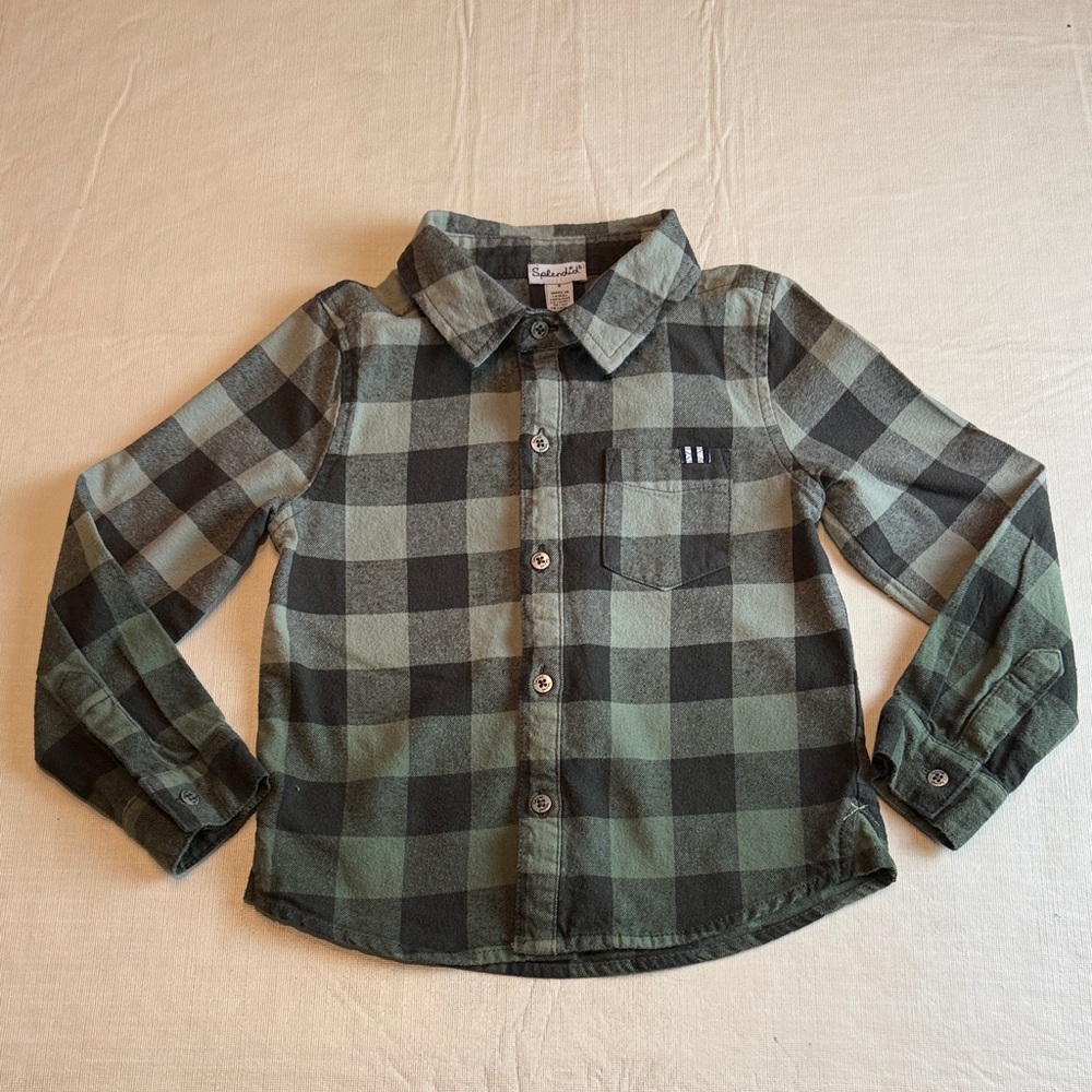 Splendid Olive Green Checkered Flannel Button Down Shirt Size 3T